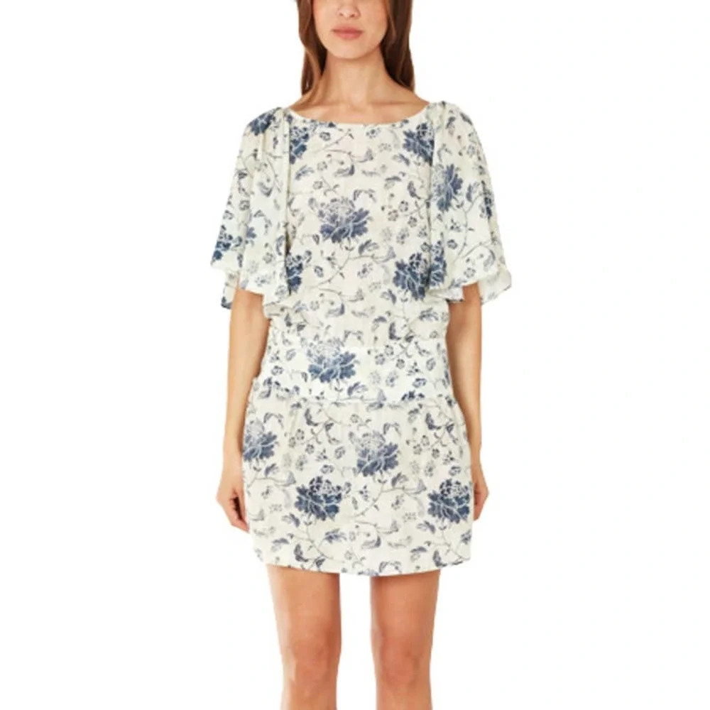 Pam & Gela Mia Blue Floral Silk Mini Dress - Picture 1 of 10